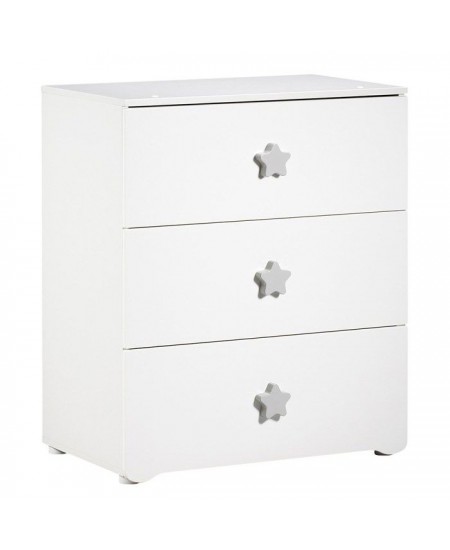 Commode a langer - Babyprice - Basic - 3 tiroirs - Blanche - Boutons étoiles grises