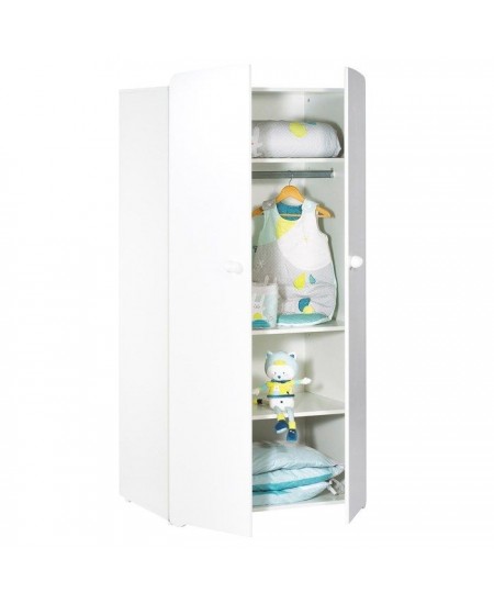 Armoire bébé Basic - Blanche - Boutons boule blanc - 2 portes - Babyprice