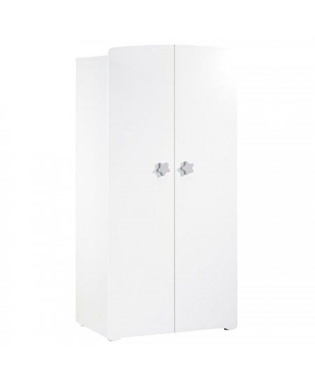 Armoire bébé Basic - Blanche - Boutons étoiles grises - 2 portes - Babyprice