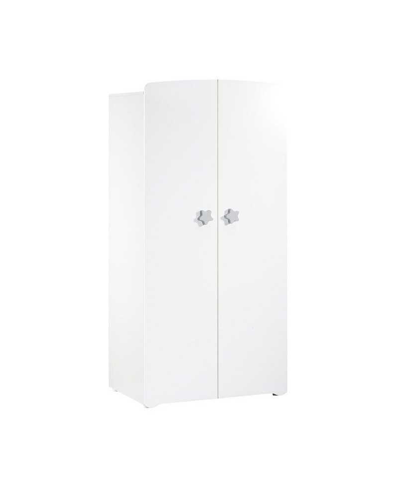 Armoire bébé Basic - Blanche - Boutons étoiles grises - 2 portes - Babyprice