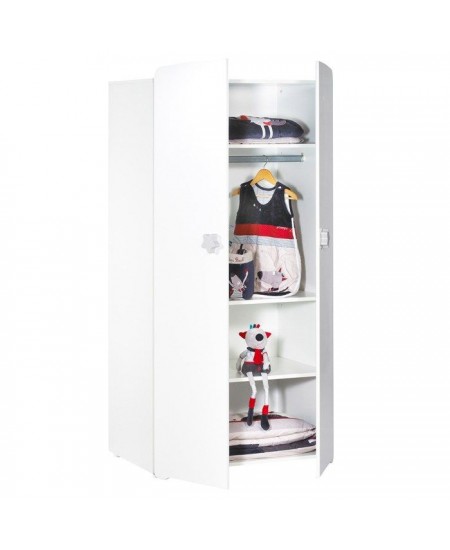 Armoire bébé Basic - Blanche - Boutons étoiles grises - 2 portes - Babyprice