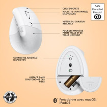 Logitech - Lift mouse for Mac - Wireless Ergonomic - White