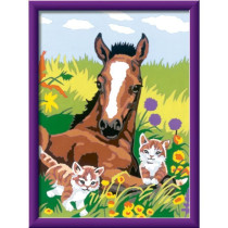 CreArt Kids 18x24cm Cheval et chatons, Kit de peinture par numéros Nu