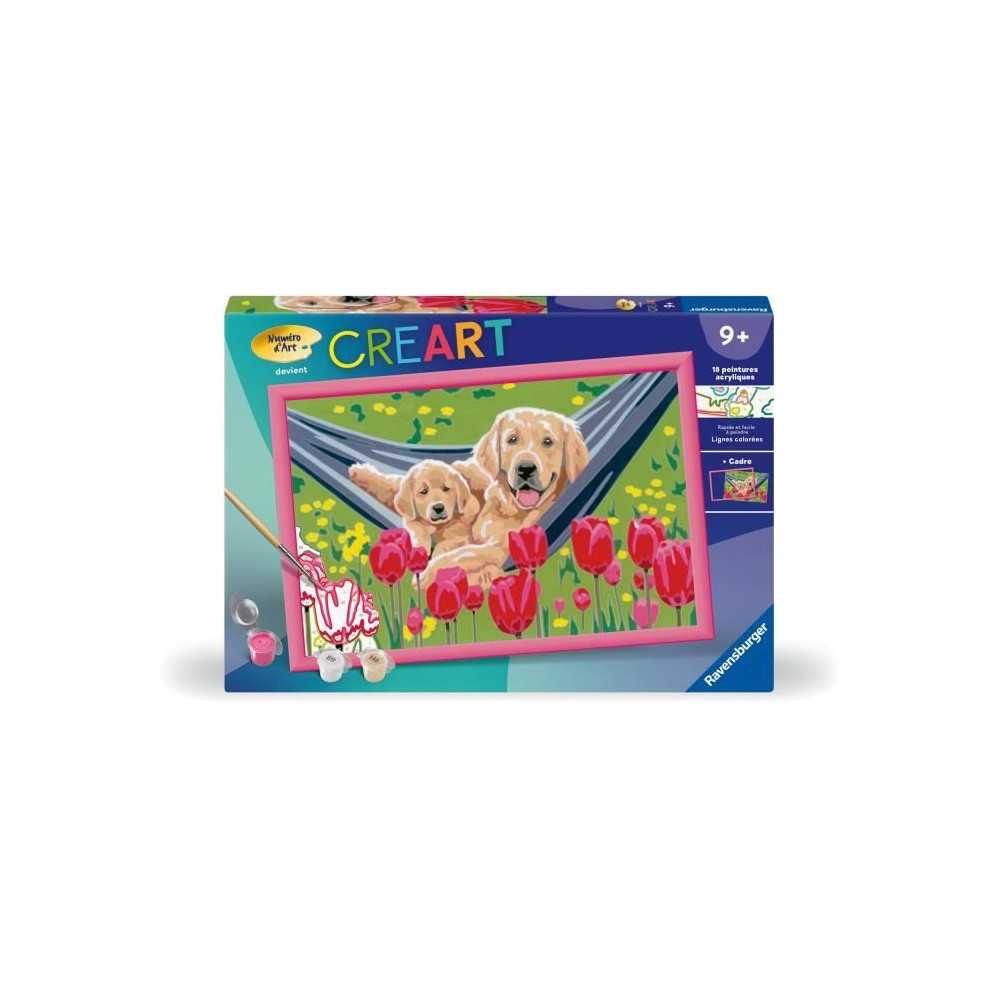 CreArt Kids 31x21cm Labrador et tulipes, Kit de peinture par numéros