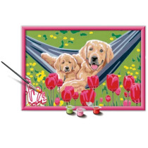 CreArt Kids 31x21cm Labrador et tulipes, Kit de peinture par numéros