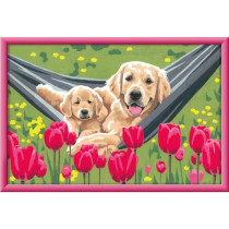 CreArt Kids 31x21cm Labrador et tulipes, Kit de peinture par numéros