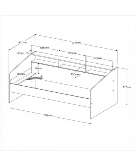 Lit banquette 2 tiroirs 90 x 200/190 cm - MDF - Mat décor chene et blanc - JOY - 2339ENSE