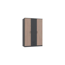 Armoire de chambre - AGIA - Graphite - 3 portes battantes - 2 tiroirs