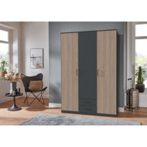 Armoire de chambre - AGIA - Graphite - 3 portes battantes - 2 tiroirs