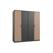 Armoire de chambre - AGIA - Graphite - 4 portes battantes - 2 tiroirs