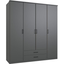 Armoire de chambre - ARTA - Graphite - 4 portes battantes - 2 tiroirs