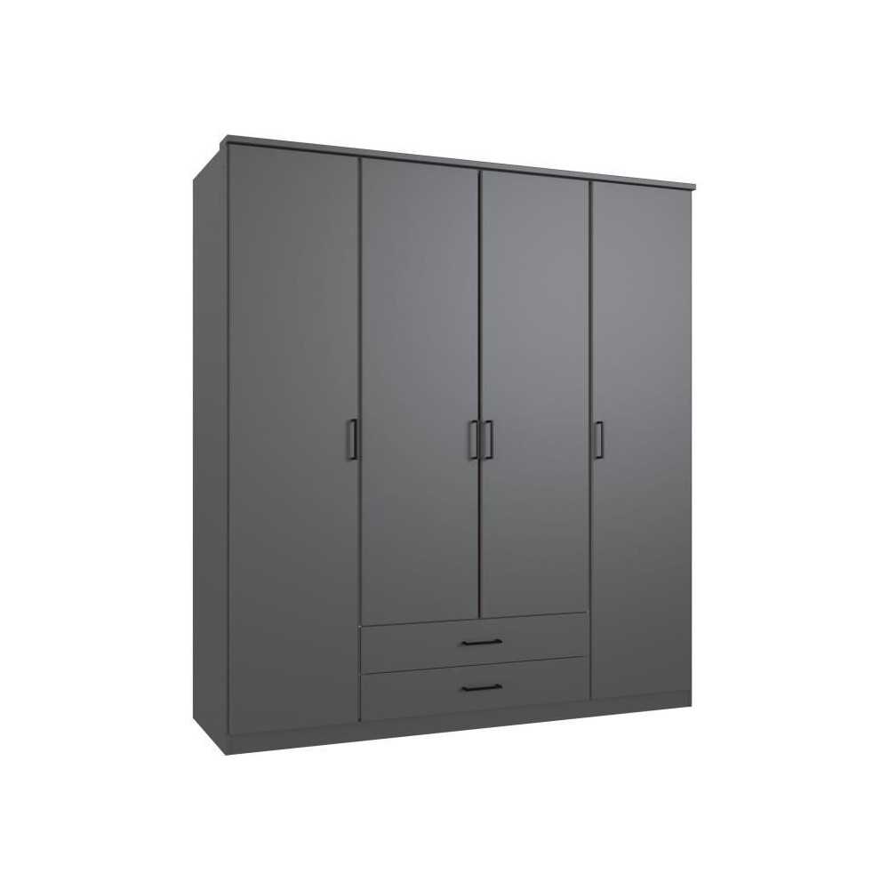 Armoire de chambre - ARTA - Graphite - 4 portes battantes - 2 tiroirs