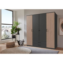 Armoire de chambre - AGIA - Graphite - 4 portes battantes - 2 tiroirs