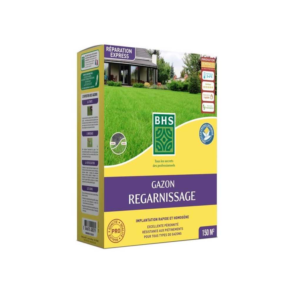 Gazon Regarnissage Terrain Sec - BHS - 3kg | 150 m² | Résistant et d