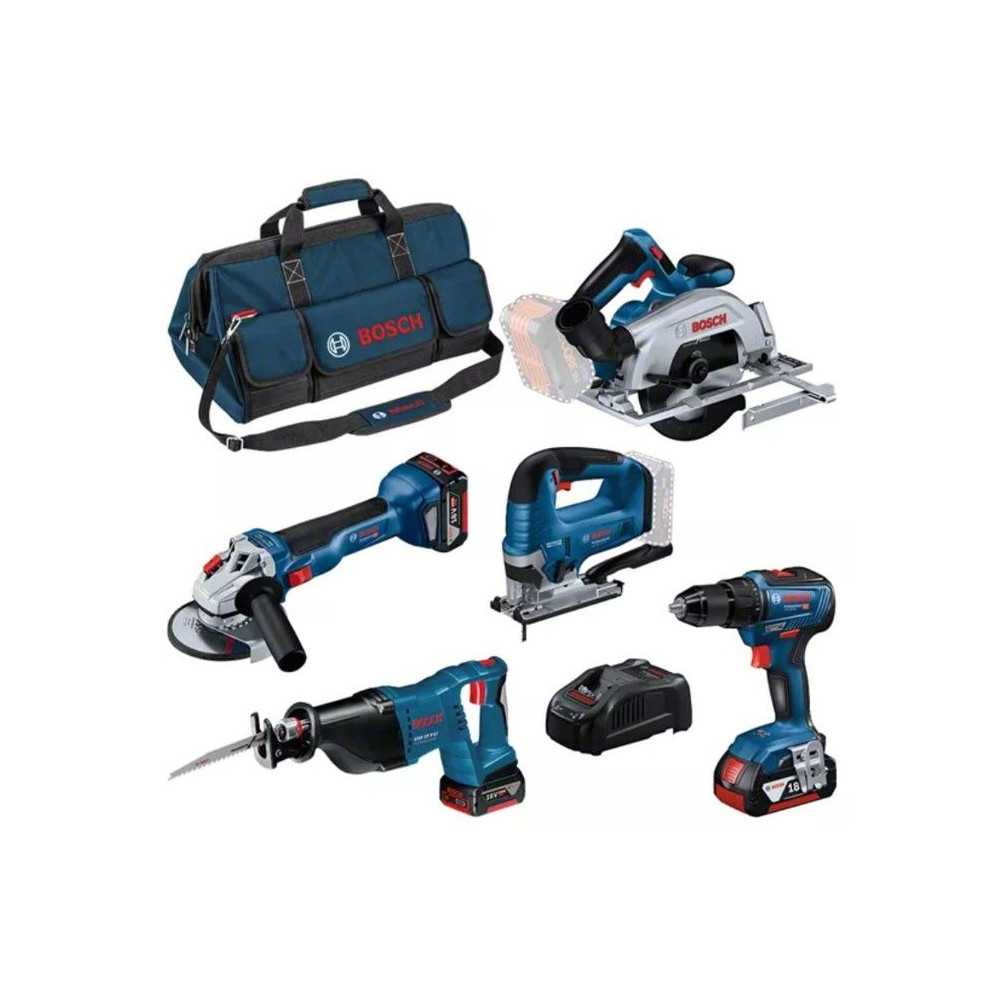 KIT 5 Outils BOSCH GSR/GWS/GKS/GSA/GST + 3 x batterie 18V 4.0Ah Li-Ion