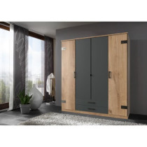 Armoire de chambre - CORFOU - 3 portes - 2 tiroirs - Chene poutre / Gr