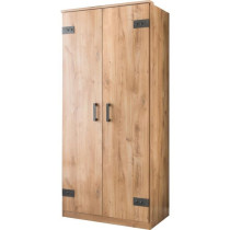 Armoire de chambre - TRIKALA - Chene poutre / Graphite - 2 portes - 90