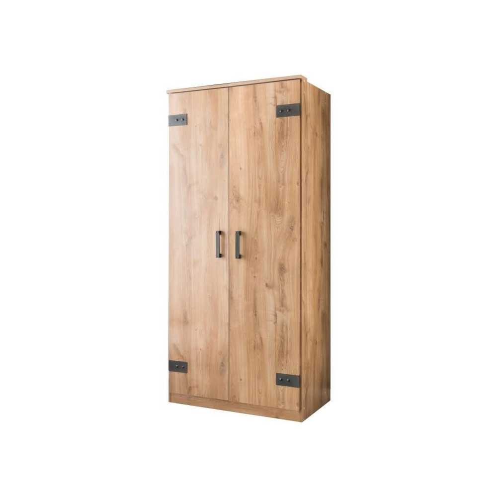 Armoire de chambre - TRIKALA - Chene poutre / Graphite - 2 portes - 90