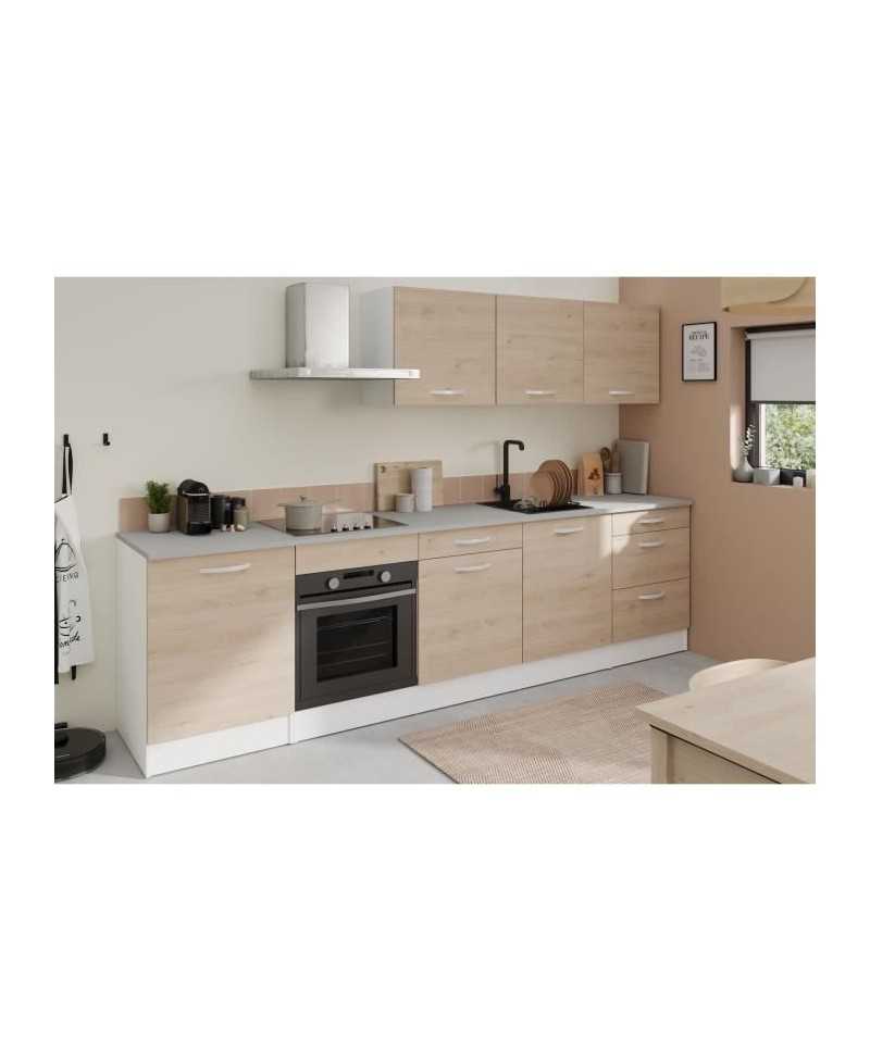 Cuisine complete OSLO - L 300 cm - Décor chene - Plan de travail inclus