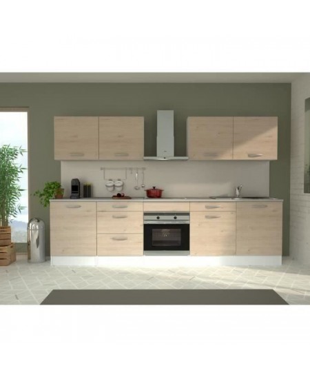 Cuisine complete OSLO - L 300 cm - Décor chene - Plan de travail inclus