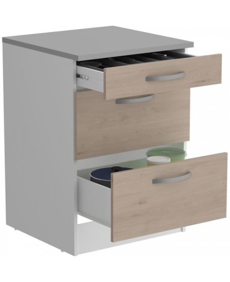 OSLO Meuble Bas 3 tiroirs + plan - Décor Chene Jackson - L 60 x P 60 x H 86 cm