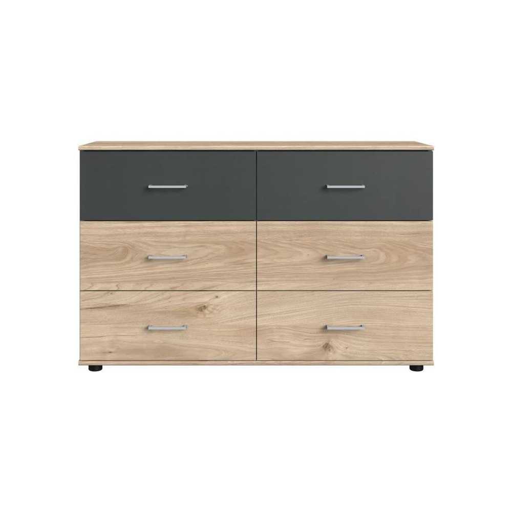 Commode - RHODES - 6 tiroirs - Chene Hickory et gris - 130 x 41 x 83 c