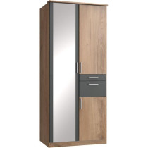 Armoire de chambre - VOLOS - Chene poutre / Graphite - 3 portes - 1 po