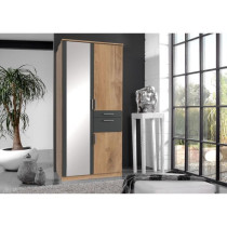 Armoire de chambre - VOLOS - Chene poutre / Graphite - 3 portes - 1 po