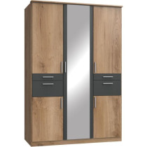 Armoire de chambre - VOLOS - Chene poutre / Graphite - 5 portes - 1 po