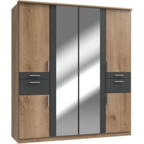 Armoire de chambre - VOLOS - Chene poutre / Graphite - 6 portes - 2 po