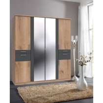 Armoire de chambre - VOLOS - Chene poutre / Graphite - 6 portes - 2 po