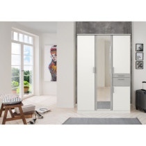 Armoire de chambre - VOLOS - Blanc / Béton gris clair - 4 portes - 1