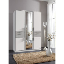 Armoire de chambre - VOLOS - Blanc / Béton gris clair - 5 portes - 1