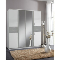 Armoire de chambre - VOLOS - Blanc / Béton gris clair - 6 portes - 2