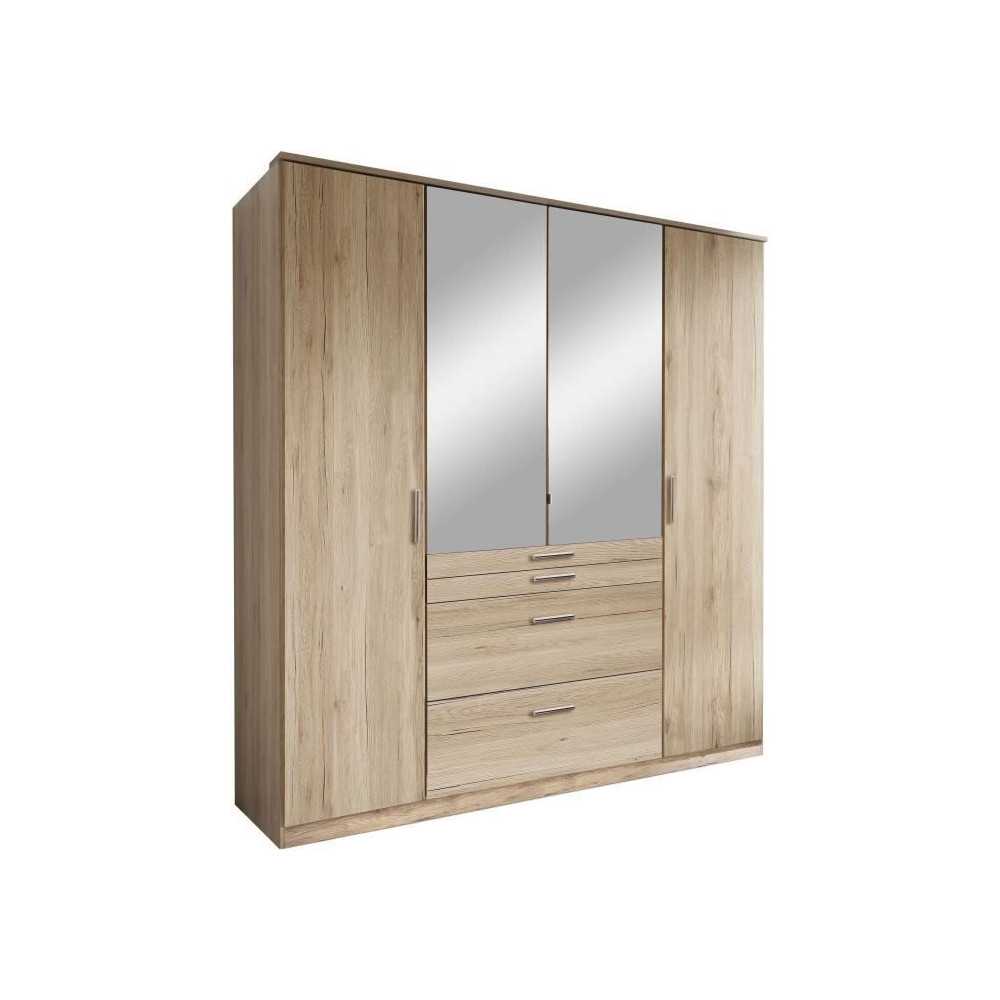 Armoire de chambre - Chene San Remo - 4 portes battantes - 2 miroirs -