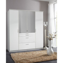 Armoire de chambre - Décor blanc - 4 portes battantes - 2 miroirs - 4