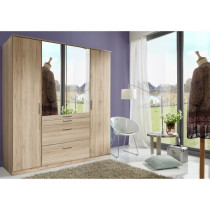 Armoire de chambre - Chene San Remo - 4 portes battantes - 2 miroirs -