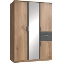 Armoire de chambre - VOLOS - Chene poutre / Graphite - 4 portes - 1 po