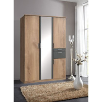 Armoire de chambre - VOLOS - Chene poutre / Graphite - 4 portes - 1 po