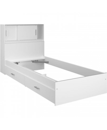 Lit junior SCOOP 90x200 cm - 2 tiroirs - Adaptable en 190 cm - Décor blanc - L 98 x H 67 x P 203 cm - PARISOT