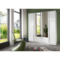 Armoire - Panneaux de particules - Décor blanc - 4 portes - L 180 x P