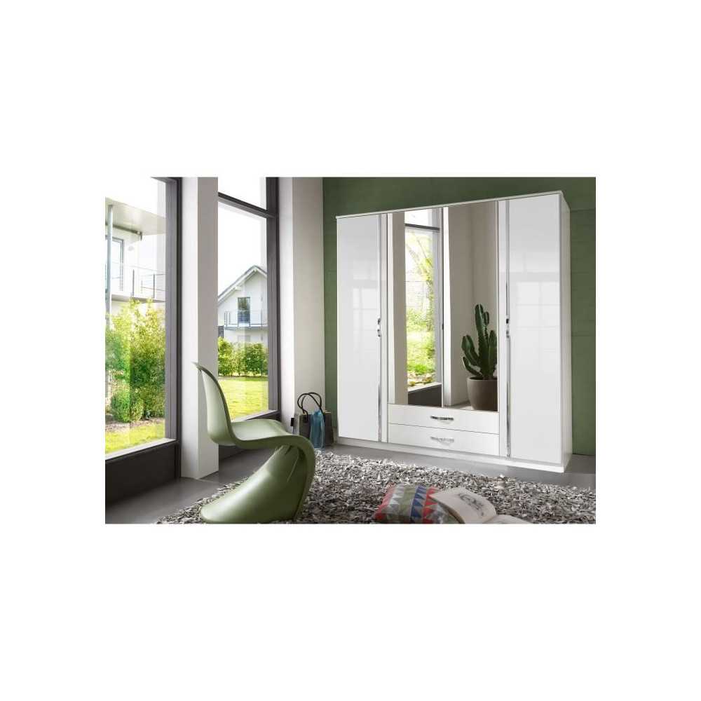 Armoire - Panneaux de particules - Décor blanc - 4 portes - L 180 x P