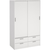 Armoire de chambre - ONTARIO - Blanc mat - 2 portes - 4 tiroirs - 121,