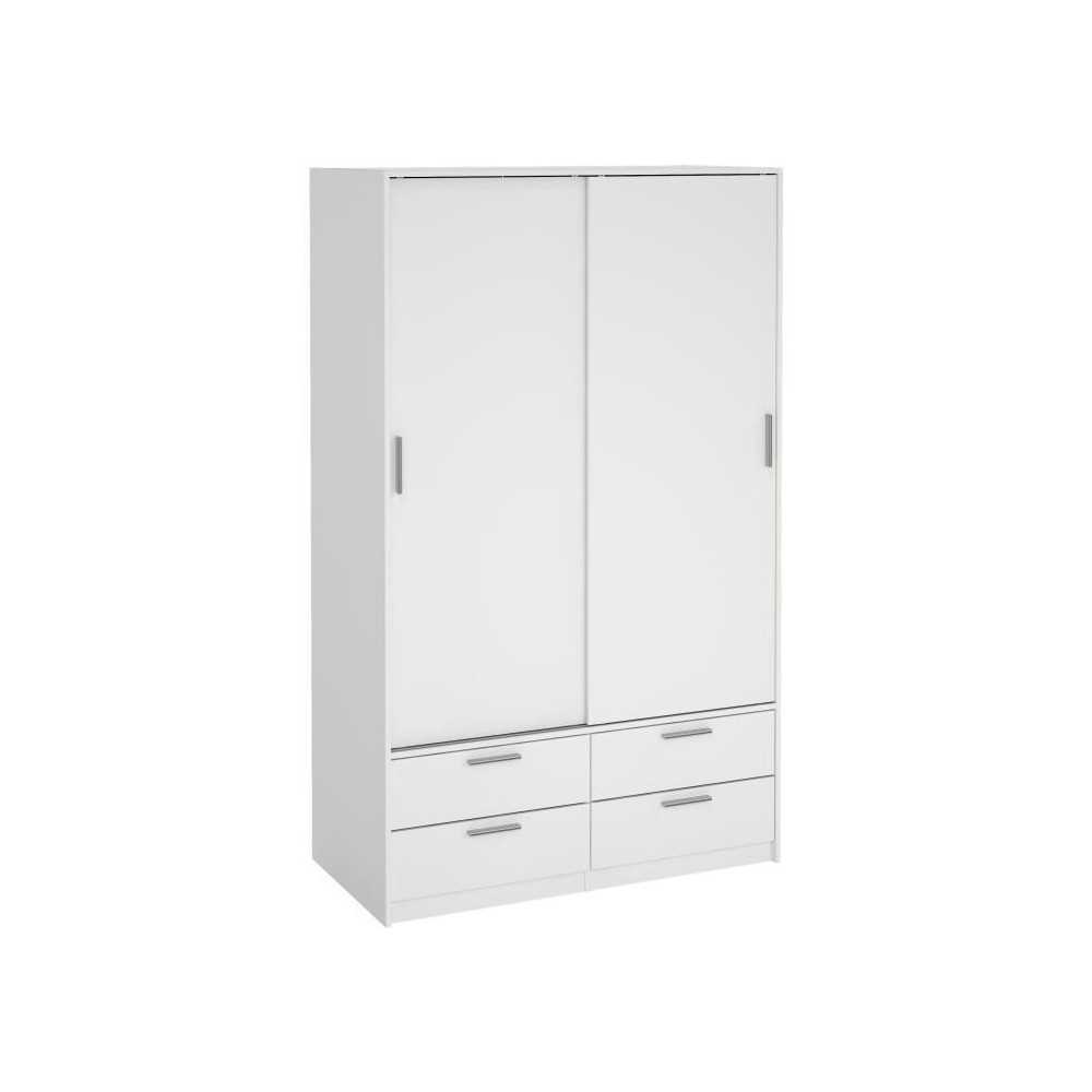 Armoire de chambre - ONTARIO - Blanc mat - 2 portes - 4 tiroirs - 121,