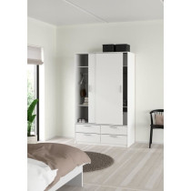 Armoire de chambre - ONTARIO - Blanc mat - 2 portes - 4 tiroirs - 121,