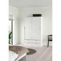 Armoire de chambre - ONTARIO - Blanc mat - 2 portes - 4 tiroirs - 121,