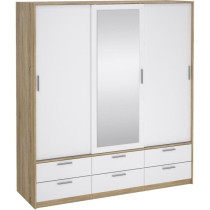 Armoire de chambre - ONTARIO - Blanc brillant / Chene - 3 portes - 6 t