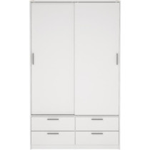 Armoire de chambre - ONTARIO - Blanc mat - 2 portes - 4 tiroirs - 121,