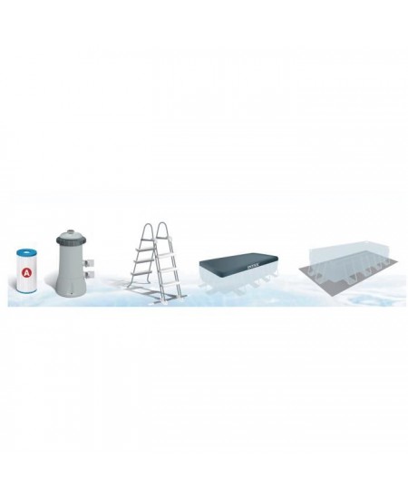 Kit Piscine hors sol tubulaire INTEX - Pris Frame - 488 x 244 x 107 cm - Rectangulaire (Bâche, tapis de sol et échelle) - 2679