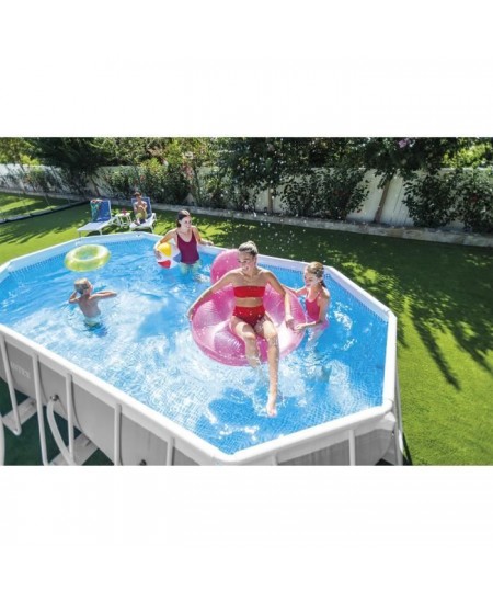 Kit Piscine hors sol tubulaire INTEX - Pris Frame - 503 x 274 x 122 cm - Ovale (Pompe, bâche, tapis de sol et échelle) - 26796